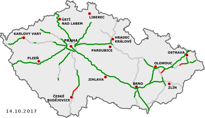 Mapa českých dálnic, autor: Daniel749, CC BY 3.0