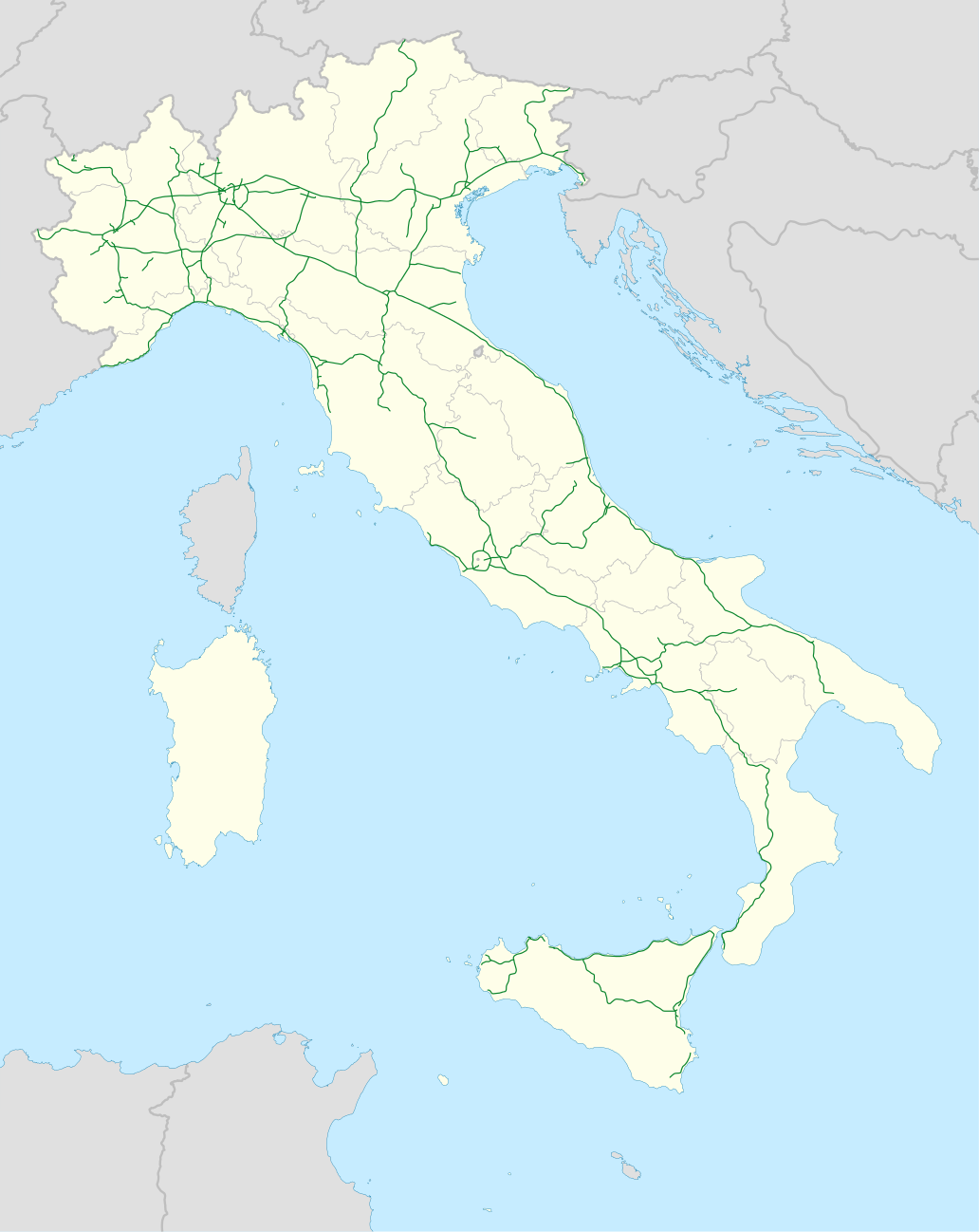 Mapa italské dálniční sítě