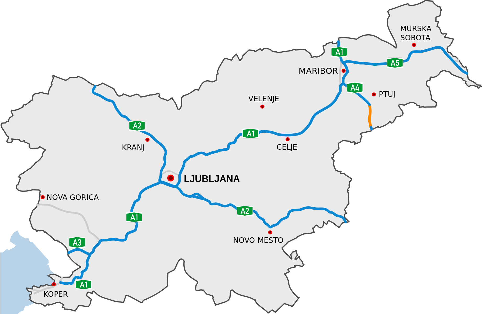 Mapa slovinské dálniční sítě
