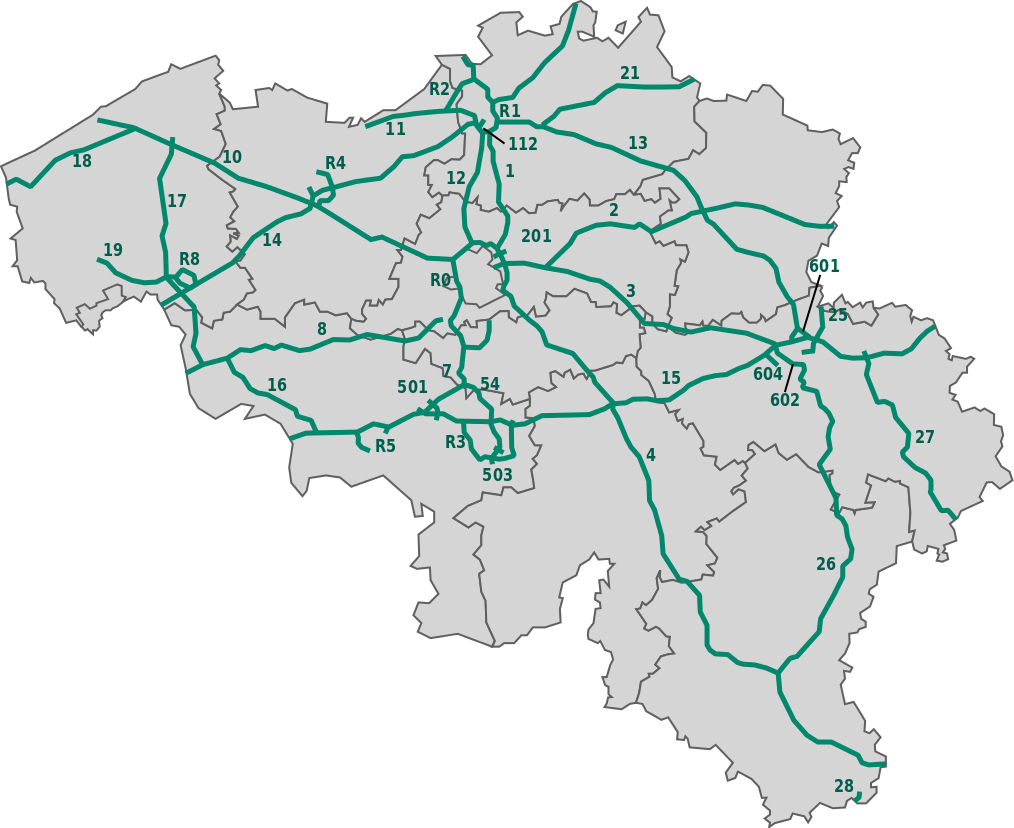 Mapa belgické dálniční sítě