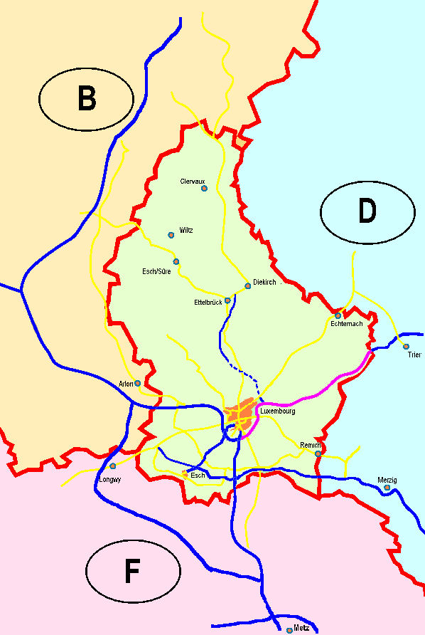 Mapa lucemburské dálniční sítě