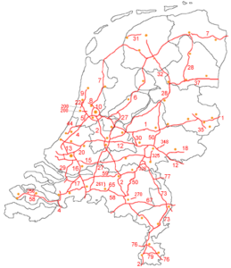 Mapa nizozemské dálniční sítě