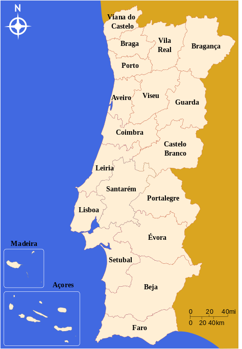 Mapa regionů v Portugalsku