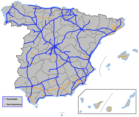 Mapa španělské dálniční sítě
