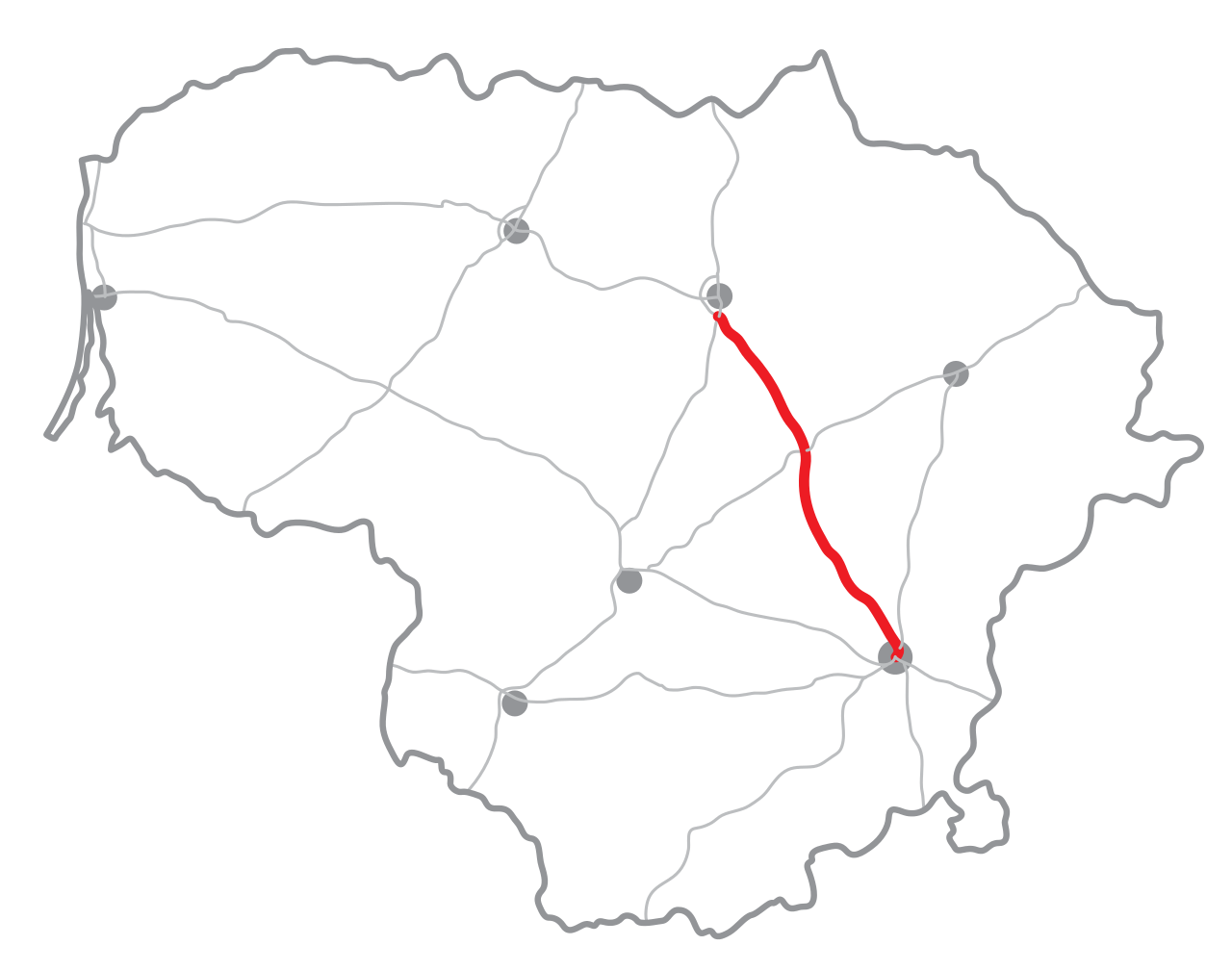 Mapa litevské dálnice A2