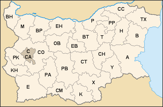 Mapa regionálních kódů registračních značek vozidel v Bulharsku, autor