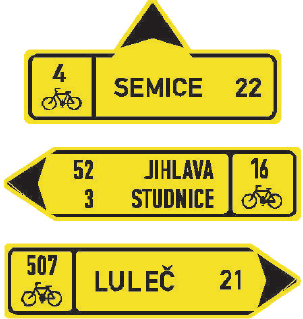 Směrová tabule pro cyklisty (přímo, vlevo nebo vpravo)