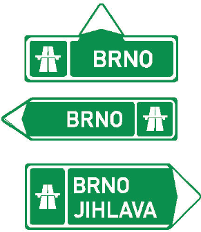 Směrová tabule pro příjezd k dálnici (přímo, vlevo nebo vpravo)