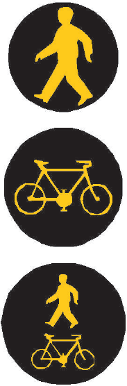 Signál žlutého světla ve tvaru chodce Signál žlutého světla ve tvaru cyklisty Signál žlutého světla ve tvaru chodce a cyklisty