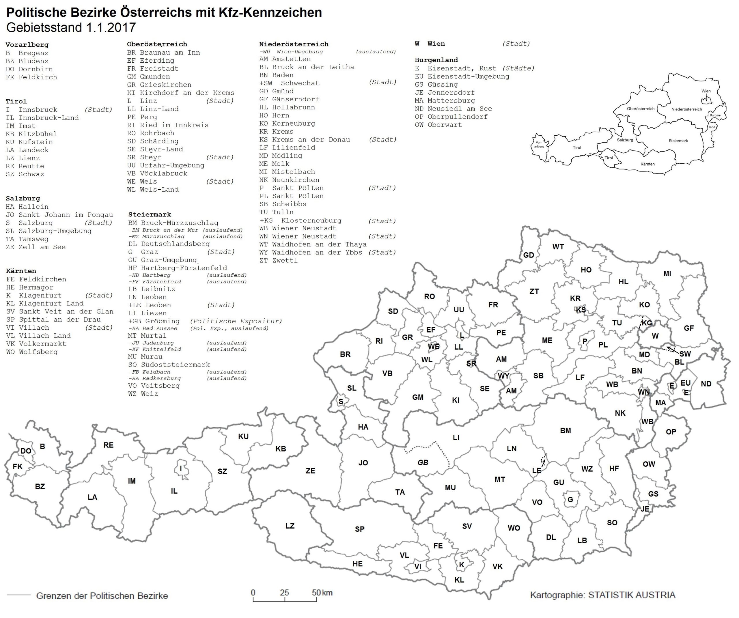 Územní kódy rakouských registračních značek, autor: Rainer82, CC BY-SA 3.0