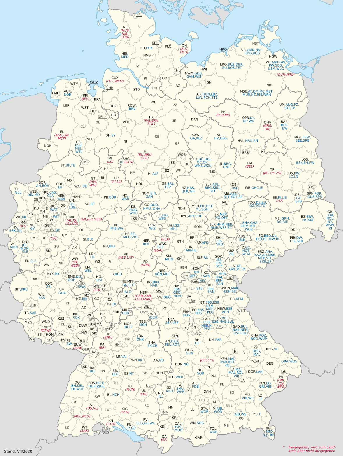 Územní kódy registračních značek vozidel v Německu, autor: NordNordWest, CC BY-SA 3.0